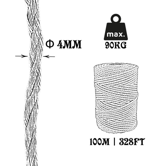 Baumwollseil, weiß, ø4 mm × 100 m.