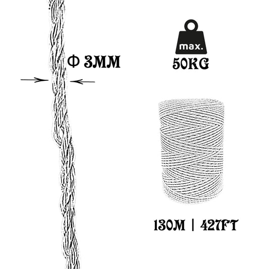 Baumwollseil, naturfarben, ø3 mm × 130 m.