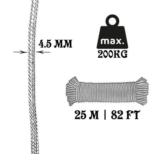 Polypropylenschnur, grün-weiß, ø4,5 mm × 25 m.