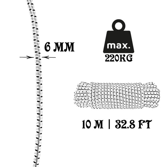 Elastisches Seil, weiß-blau, ø6 mm × 10 m.