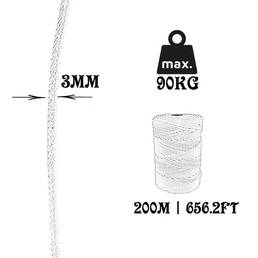 Kunststoff-Vorhangschnur, weiß, 3 mm × 200 m.