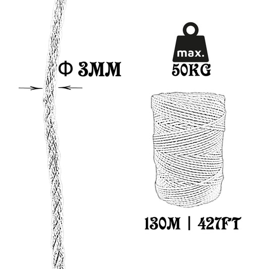 Baumwollseil, weiß, ø3 mm × 130 m.