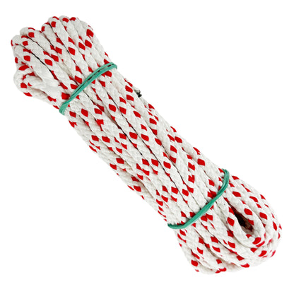 Cordón de poliéster mate, blanco y rojo, ø6 mm × 10 m.