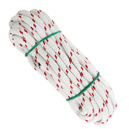 Cordoncino in poliestere opaco, bianco e rosso, ø8 mm × 10 m.