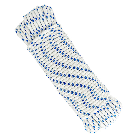 Corda intrecciata in poliestere ad alta tenacità, bianca e blu, ø5mm * 25m.