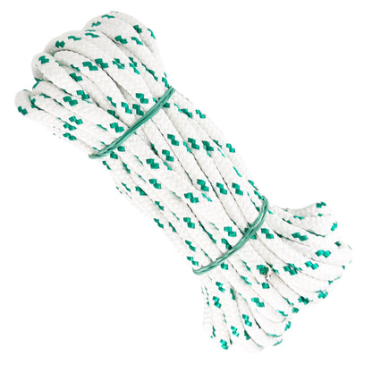 Cordón de poliéster mate, blanco y verde, ø8 mm × 10 m.