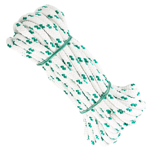 Cordoncino in poliestere opaco, bianco e verde, ø8 mm × 10 m.