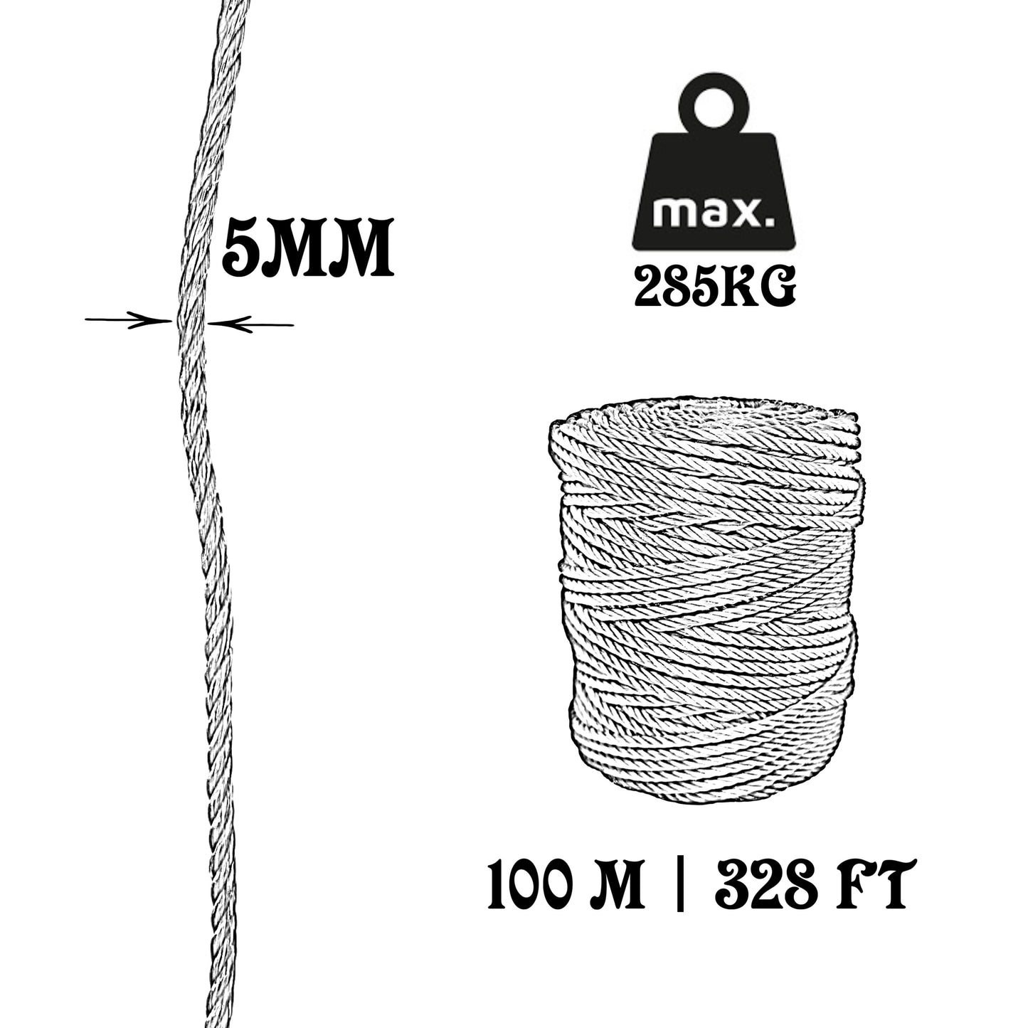 Corda in plastica, bianca, ø5 mm × 100 m.