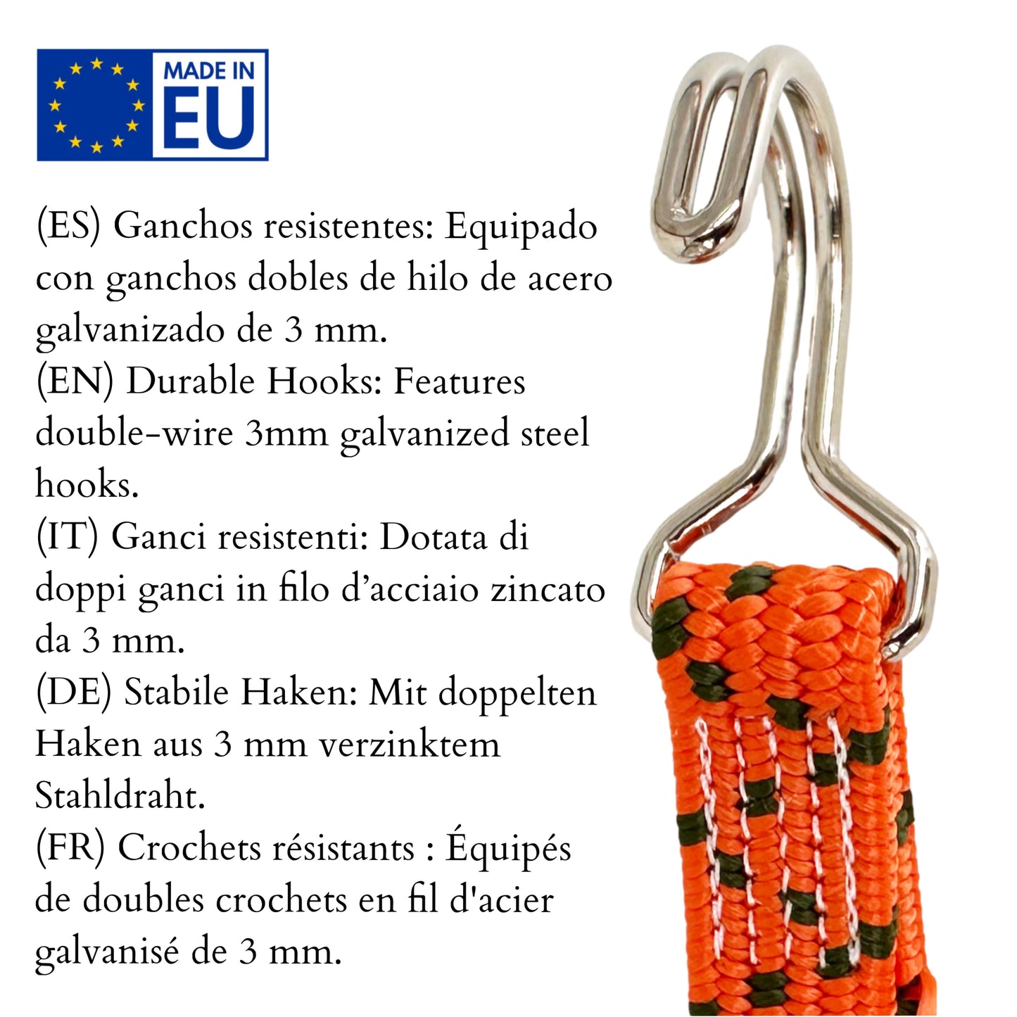 Cinghia elastica con ganci in acciaio, arancione.