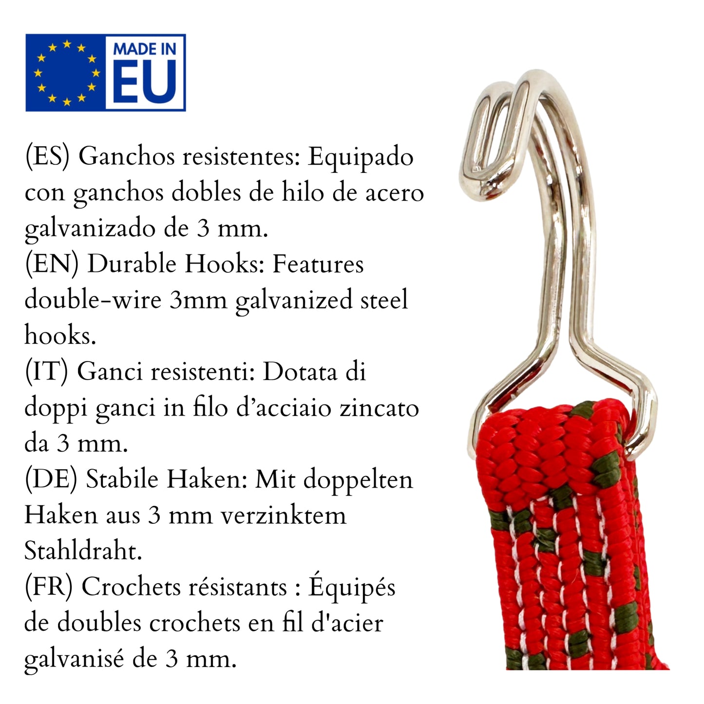 Elastisches Spannband mit Stahlhaken, rot.