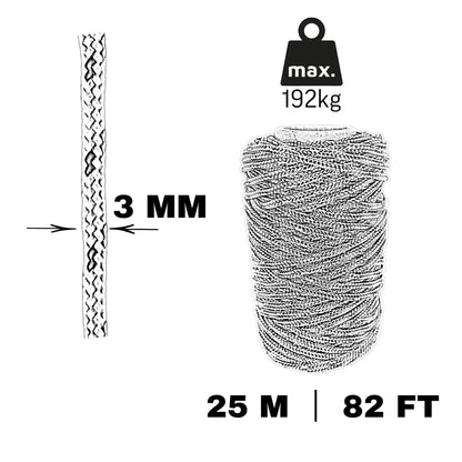Polyesterseil, schwarz-orange, ø3 mm × 25 m.