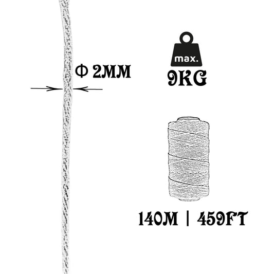 Filo di cotone su rocchetto, bianco, 2 mm × 100 m.