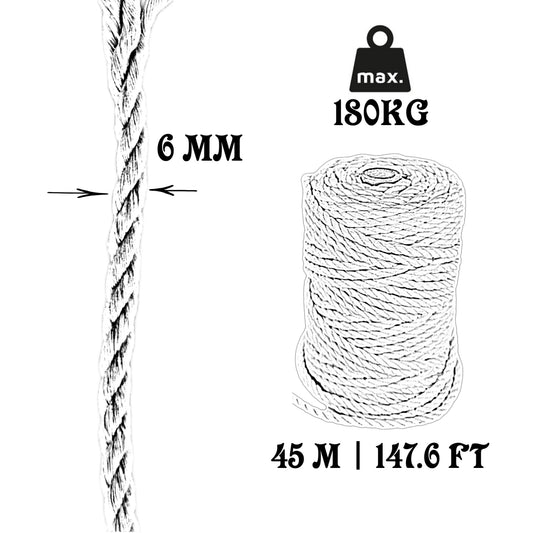 Corda in cotone, naturale, 6 mm × 45 m.