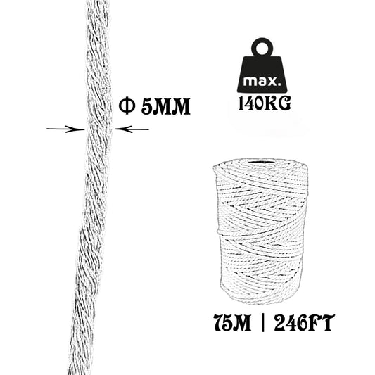 Corda in cotone, naturale, 5 mm × 75 m.