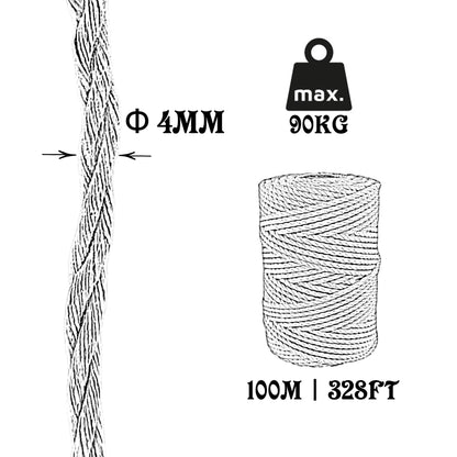 Cord Rope, Cotton, White, ø4MM * 100M.