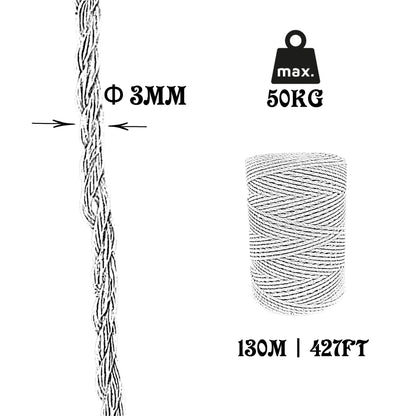 Cuerda de algodón, color natural, ø3 mm × 130 m.