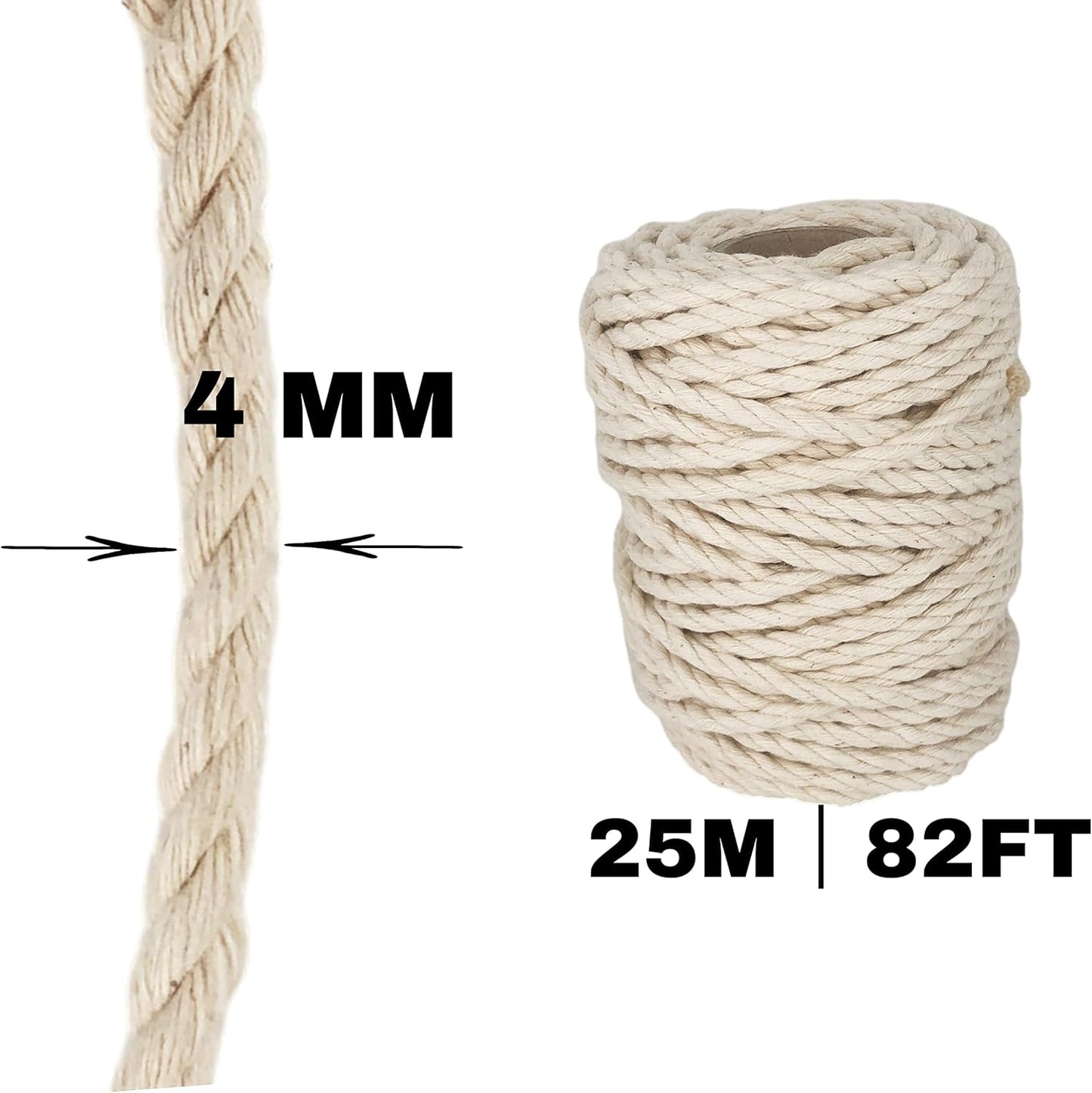 Cordón de algodón natural, color natural, ø4 mm × 25 m.