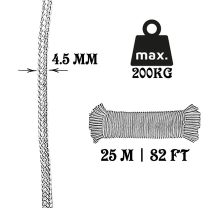 Polypropylenschnur, blau-weiß, ø4,5 mm × 25 m.