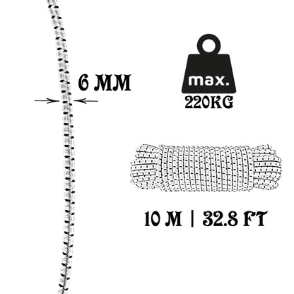 Corde élastique, blanche et bleue, ø6 mm × 10 m.