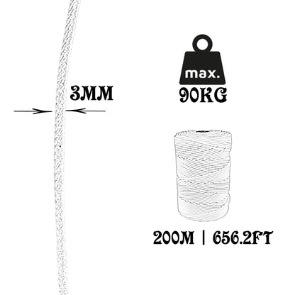 Corda per binario in plastica, bianca, 3 mm × 200 m.