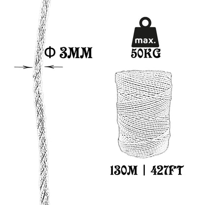Cord Rope, Cotton, White, ø3MM * 130M.