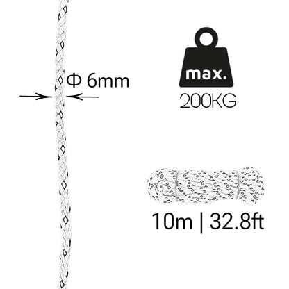 Mattes Polyesterseil, weiß-grün, ø6 mm × 10 m.