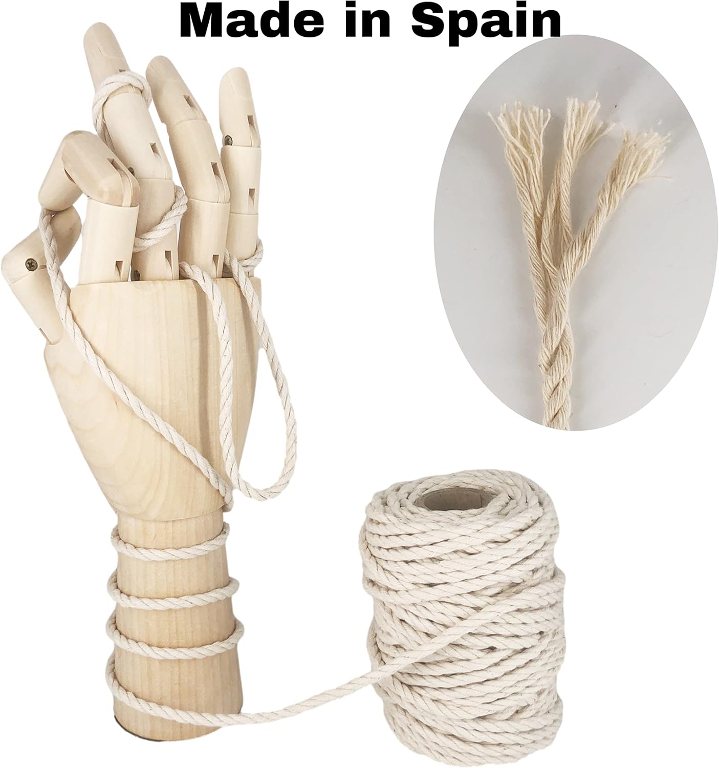 Cordón de algodón natural, color natural, ø4 mm × 25 m.