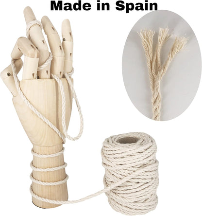 Cordón de algodón natural, color natural, ø4 mm × 25 m.