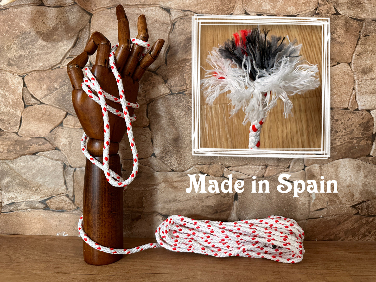 Cordón de poliéster mate, blanco y rojo, ø6 mm × 10 m.