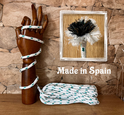 Cordón de poliéster mate, blanco y verde, ø8 mm × 10 m.