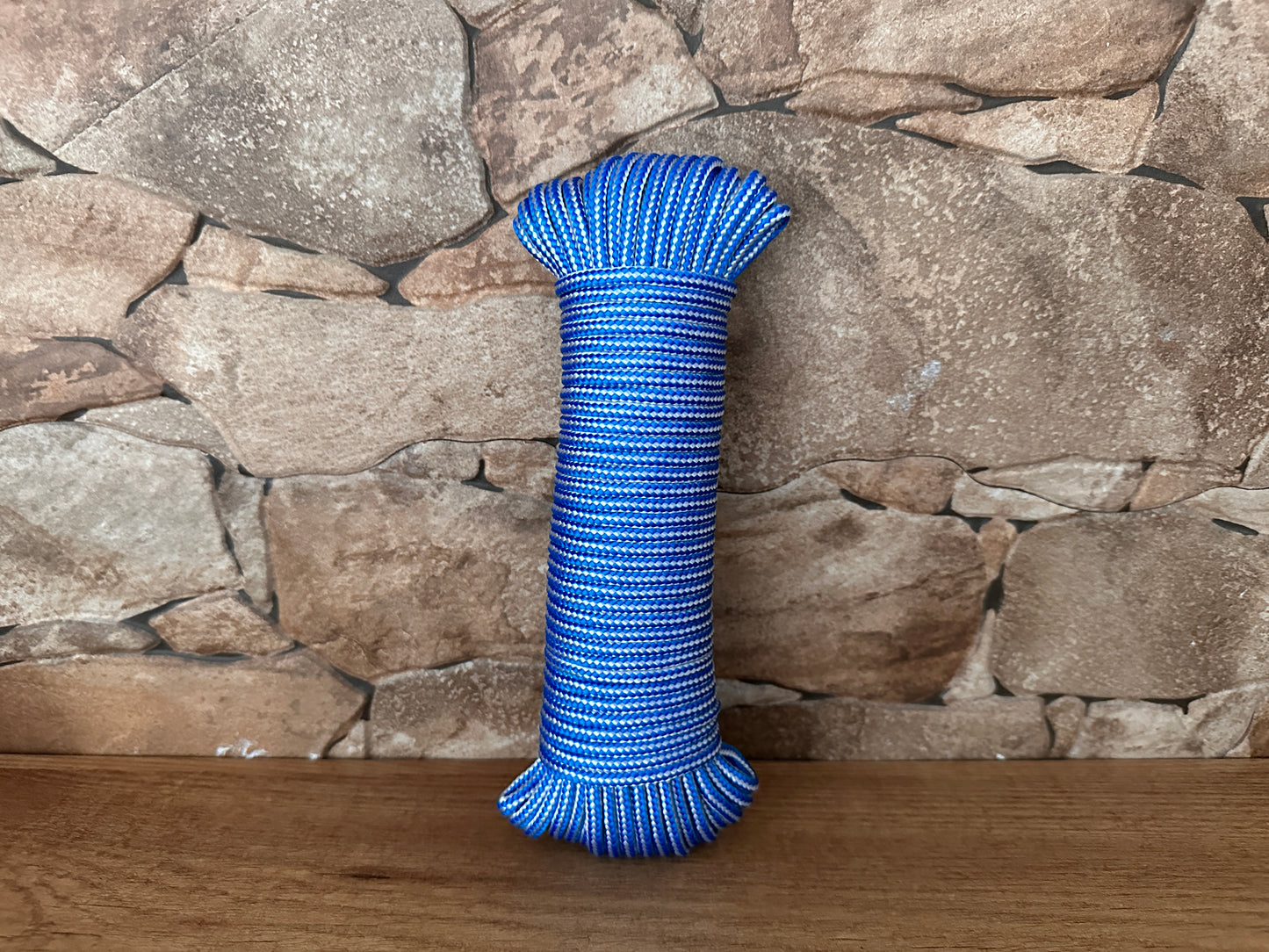 Polypropylenschnur, blau-weiß, ø4,5 mm × 25 m.