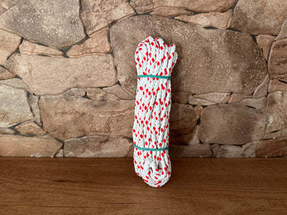 Cordón de poliéster mate, blanco y rojo, ø6 mm × 10 m.