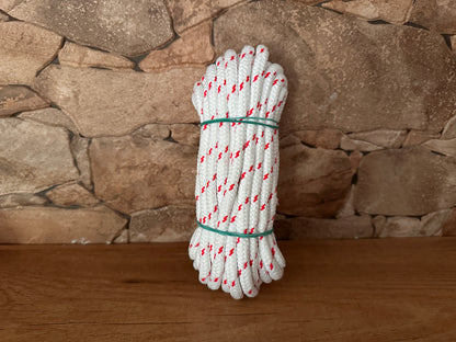 Cordoncino in poliestere opaco, bianco e rosso, ø8 mm × 10 m.