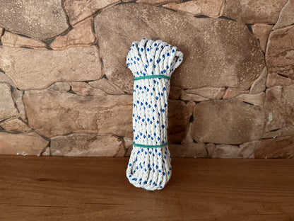 Cordoncino in poliestere opaco, bianco e blu, ø6 mm × 10 m.