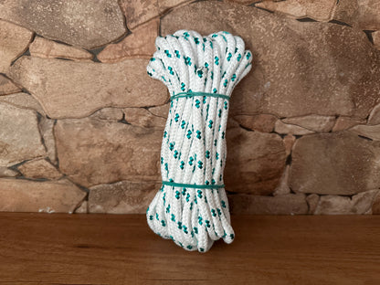 Cordón de poliéster mate, blanco y verde, ø8 mm × 10 m.