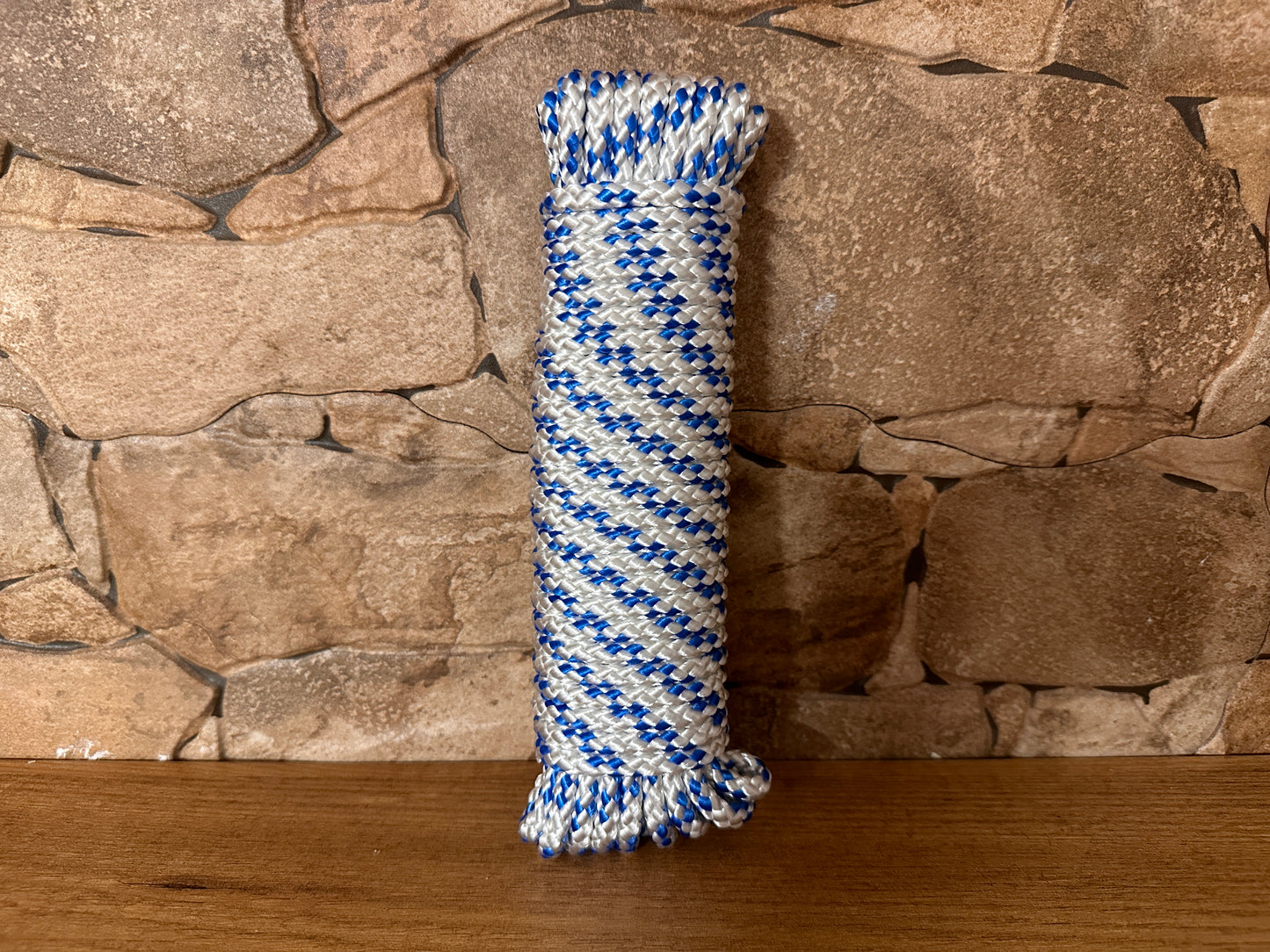 Corde tressée en polyester haute ténacité, blanche et bleue, ø6mm * 10m.