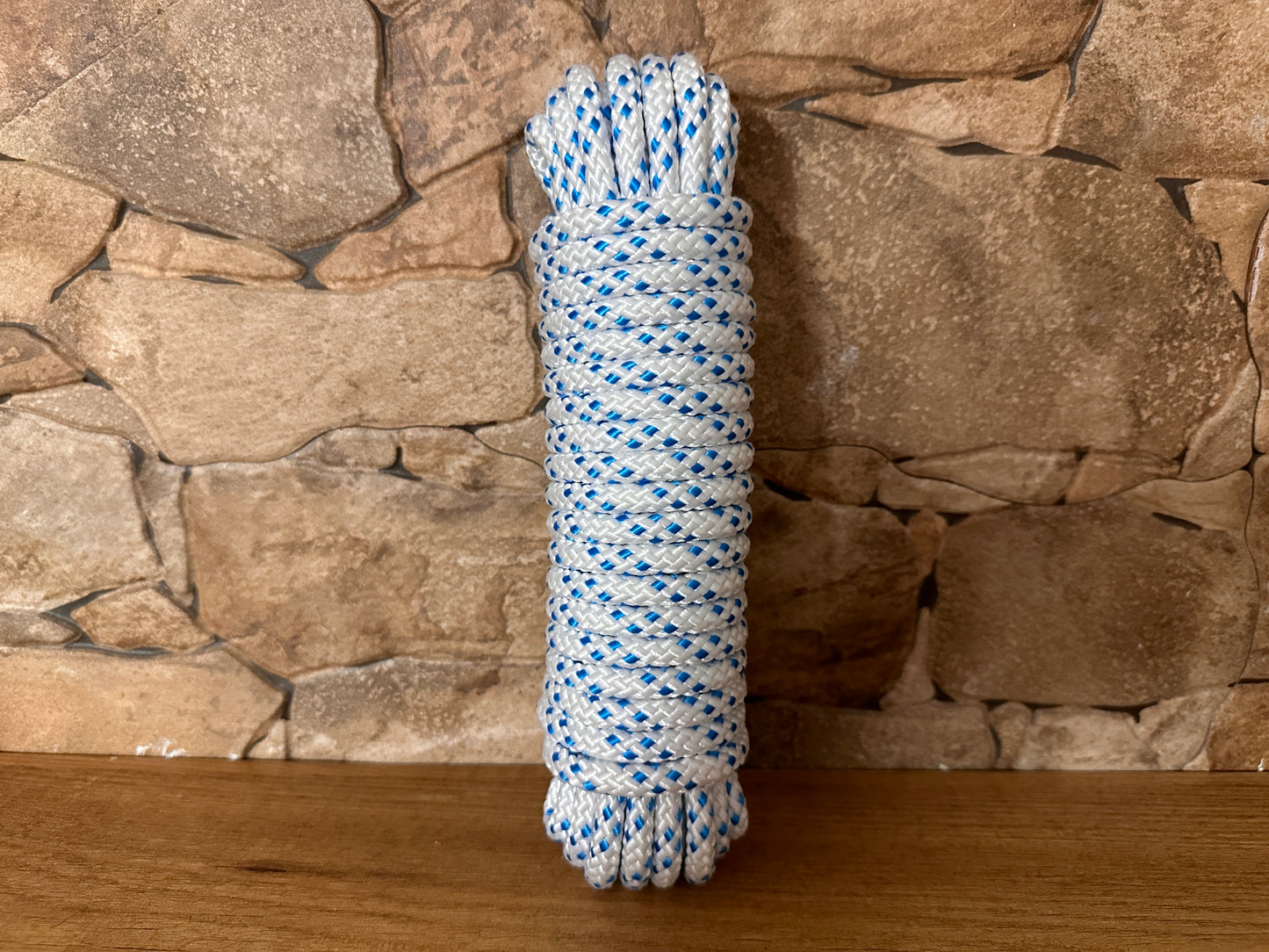 Corde tressée en polyester haute ténacité, blanche et bleue, ø8mm * 10m.